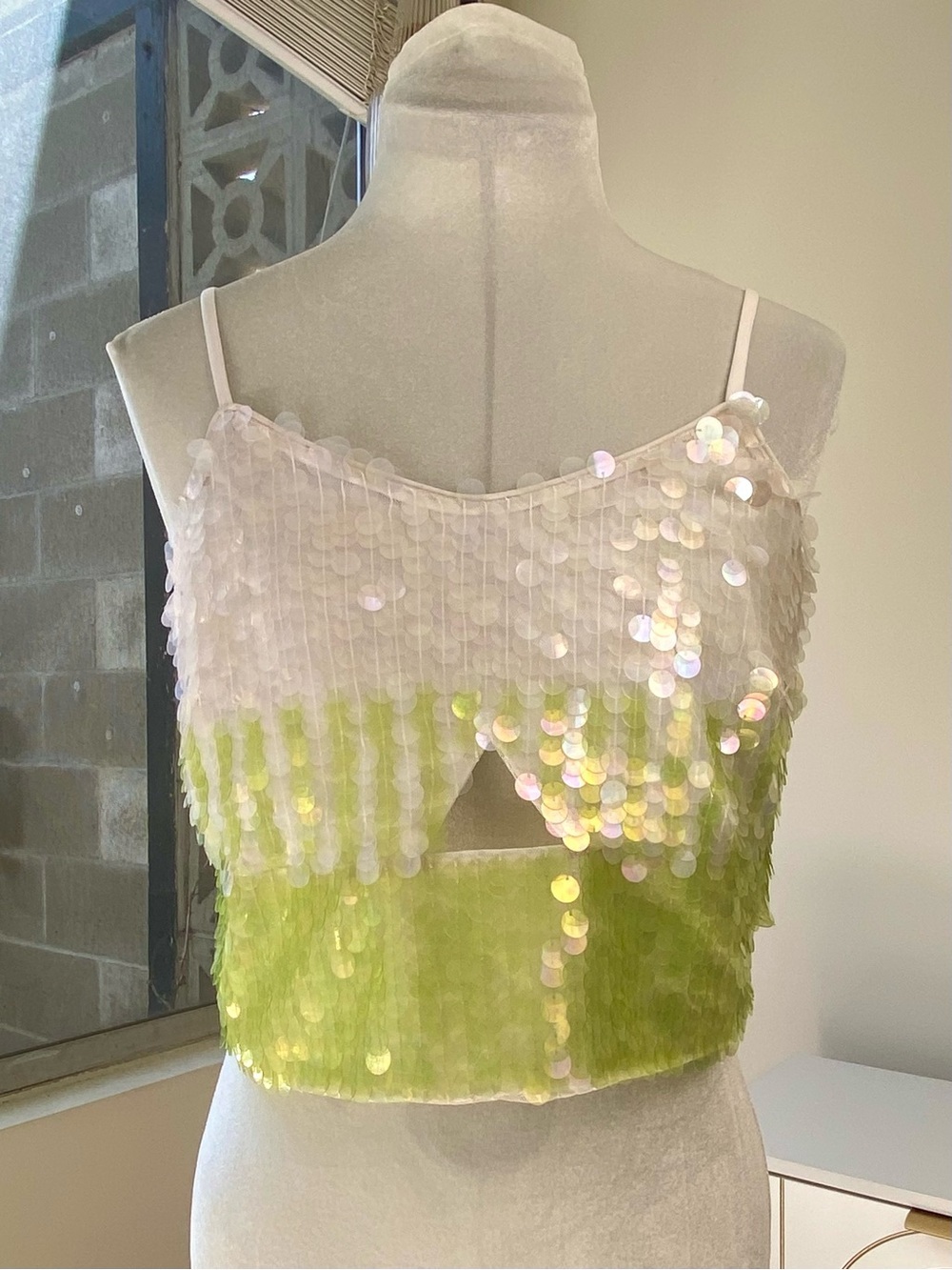 Walter Baker NWT Ombré Sequin Sloane Crop Top in Lime Size M - Picture 2 of 10